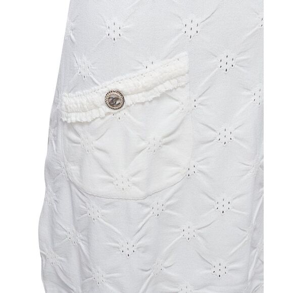 Chanel Karl Lagerfeld 2011 Cc Buttons White Lace Knitted Mini Dress Fr34 Xs - Picture 2 of 7